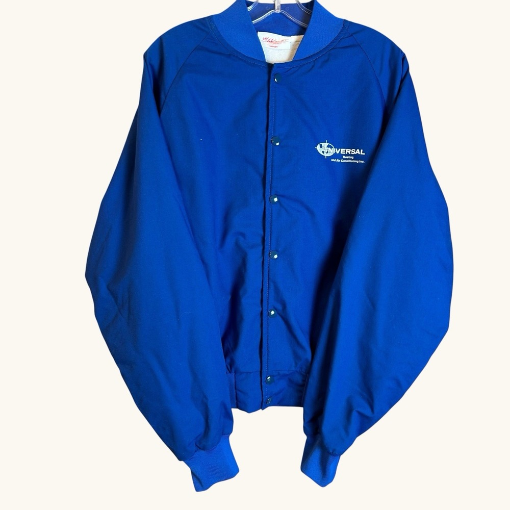 Vintage 80s Universal "Union Made" Bomber Work Jacket Size Large USA Made Blue